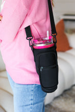Load image into Gallery viewer, Black Neoprene Crossbody Water Bottle Carrier Bag
