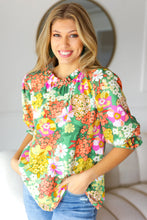 Load image into Gallery viewer, All For You Green Floral Print Frill Smocked Top