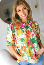 Load image into Gallery viewer, All For You Green Floral Print Frill Smocked Top