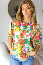 Load image into Gallery viewer, All For You Green Floral Print Frill Smocked Top