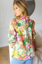 Load image into Gallery viewer, All For You Green Floral Print Frill Smocked Top