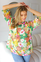 Load image into Gallery viewer, All For You Green Floral Print Frill Smocked Top