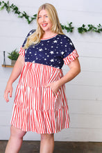 Load image into Gallery viewer, American Flag Yoke Tiered Color Block Swing Dress