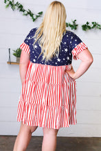 Load image into Gallery viewer, American Flag Yoke Tiered Color Block Swing Dress