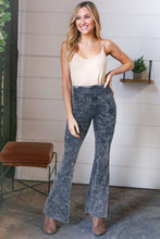 Load image into Gallery viewer, Charcoal Cotton Acid Wash Raw Edge Flared Leggings