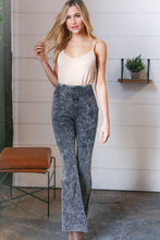 Load image into Gallery viewer, Charcoal Cotton Acid Wash Raw Edge Flared Leggings