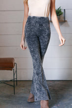 Load image into Gallery viewer, Charcoal Cotton Acid Wash Raw Edge Flared Leggings