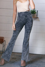 Load image into Gallery viewer, Charcoal Cotton Acid Wash Raw Edge Flared Leggings