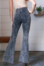 Load image into Gallery viewer, Charcoal Cotton Acid Wash Raw Edge Flared Leggings
