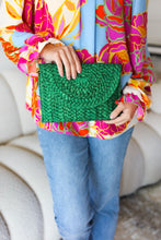 Load image into Gallery viewer, Emerald Green Raffia Woven Clutch Bag