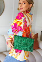 Load image into Gallery viewer, Emerald Green Raffia Woven Clutch Bag