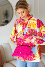 Load image into Gallery viewer, Fuchsia Raffia Woven Wrist Strap Clutch Bag