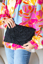 Load image into Gallery viewer, Black Raffia Woven Wrist Strap Clutch Bag