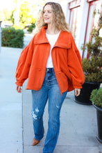Load image into Gallery viewer, Own It Rust Cinched Waist Zip Up Fleece Jacket