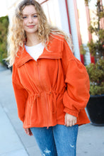 Load image into Gallery viewer, Own It Rust Cinched Waist Zip Up Fleece Jacket