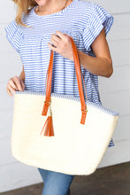 Load image into Gallery viewer, Cream Boho Raffia Woven Lined Large Tote Bag
