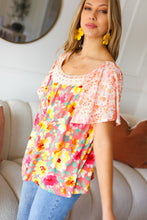 Load image into Gallery viewer, Cardinal Floral Flutter Sleeve Lace Square Neck Top