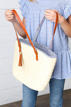 Load image into Gallery viewer, Cream Boho Raffia Woven Lined Large Tote Bag