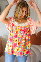 Load image into Gallery viewer, Cardinal Floral Flutter Sleeve Lace Square Neck Top