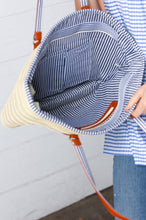 Load image into Gallery viewer, Cream Boho Raffia Woven Lined Large Tote Bag
