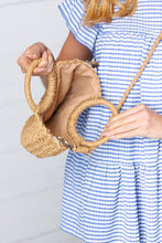 Load image into Gallery viewer, Khaki Rattan Half Moon Cinch Crossbody Bag