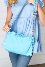 Load image into Gallery viewer, Artic Blue Canvas Frayed Designer Strap Crossbody