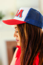 Load image into Gallery viewer, USA Red & Blue Mesh Trucker Hat