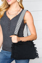 Load image into Gallery viewer, Black Canvas Frayed Designer Strap Crossbody