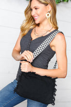 Load image into Gallery viewer, Black Canvas Frayed Designer Strap Crossbody