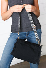 Load image into Gallery viewer, Black Canvas Frayed Designer Strap Crossbody