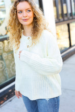 Load image into Gallery viewer, Better Than Ever Ivory Loose Knit Henley Button Sweater