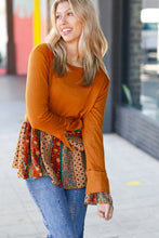 Load image into Gallery viewer, Autumn Days Rust Babydoll Paisley Bell Sleeve Top