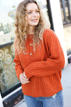 Load image into Gallery viewer, Better Than Ever Rust Loose Knit Henley Button Sweater