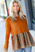 Load image into Gallery viewer, Autumn Days Rust Babydoll Paisley Bell Sleeve Top