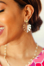 Load image into Gallery viewer, Bone & Wood Tropical Leaf Drop Earrings
