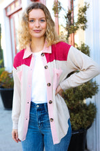 Load image into Gallery viewer, Give Joy Cranberry Ribbed Colorblock Button Down Shacket