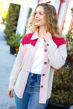 Load image into Gallery viewer, Give Joy Cranberry Ribbed Colorblock Button Down Shacket