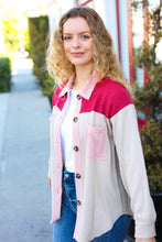 Load image into Gallery viewer, Give Joy Cranberry Ribbed Colorblock Button Down Shacket