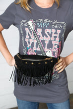 Load image into Gallery viewer, Black Vegan Suede Sling Fringe Fanny Pack/Crossbody