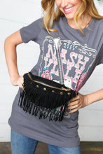 Load image into Gallery viewer, Black Vegan Suede Sling Fringe Fanny Pack/Crossbody