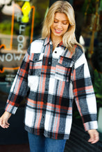 Load image into Gallery viewer, All On You Black & Burnt Orange Flannel Button Down Shacket