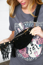 Load image into Gallery viewer, Black Vegan Suede Sling Fringe Fanny Pack/Crossbody