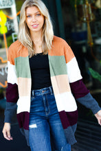 Load image into Gallery viewer, Perfectly You Plum & Olive Color Block Open Cardigan