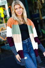 Load image into Gallery viewer, Perfectly You Plum & Olive Color Block Open Cardigan