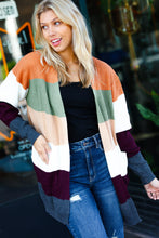 Load image into Gallery viewer, Perfectly You Plum & Olive Color Block Open Cardigan