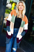 Load image into Gallery viewer, Perfectly You Plum & Olive Color Block Open Cardigan