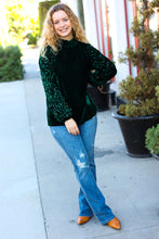 Load image into Gallery viewer, Under the Lights Hunter Green Velvet & Sequins Mock Neck Top