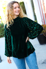 Load image into Gallery viewer, Under the Lights Hunter Green Velvet & Sequins Mock Neck Top