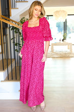 Load image into Gallery viewer, Feeling Femme Fuchsia Floral Smocked Wide Leg Jumpsuit