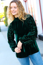 Load image into Gallery viewer, Under the Lights Hunter Green Velvet & Sequins Mock Neck Top